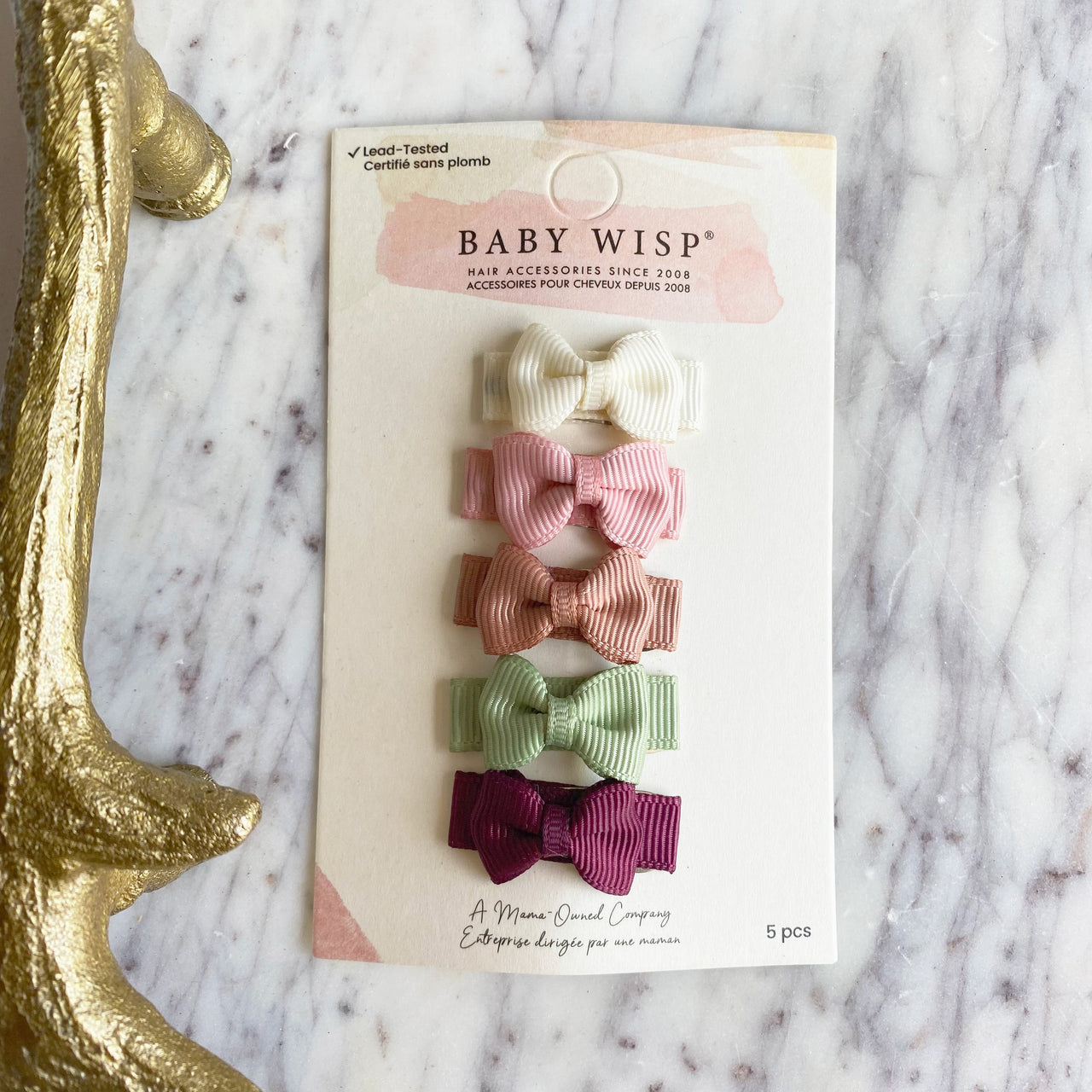 5 Small Snap Clips Mini Bows Tuxedo - Avocado Toast Baby Wisp