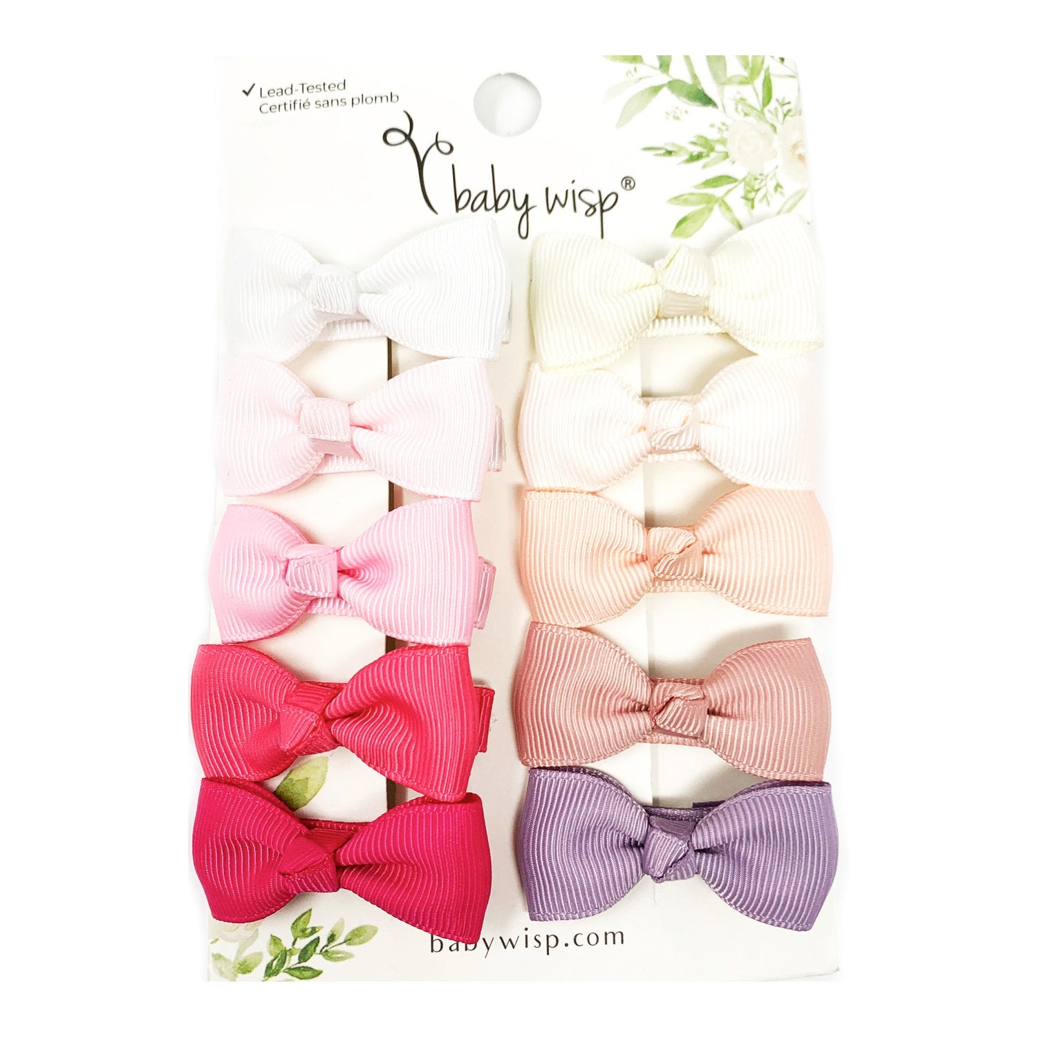 Baby Wisp 10 Diya Toddler Hair Bows Alligator Clips - Fully Ribbon Lined or Partially Ribbon Lined Partially Lined Clip