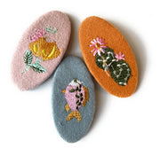 3 Embroidered Fabric Covered Large 5cm Snap Clips - Socal Baby Wisp