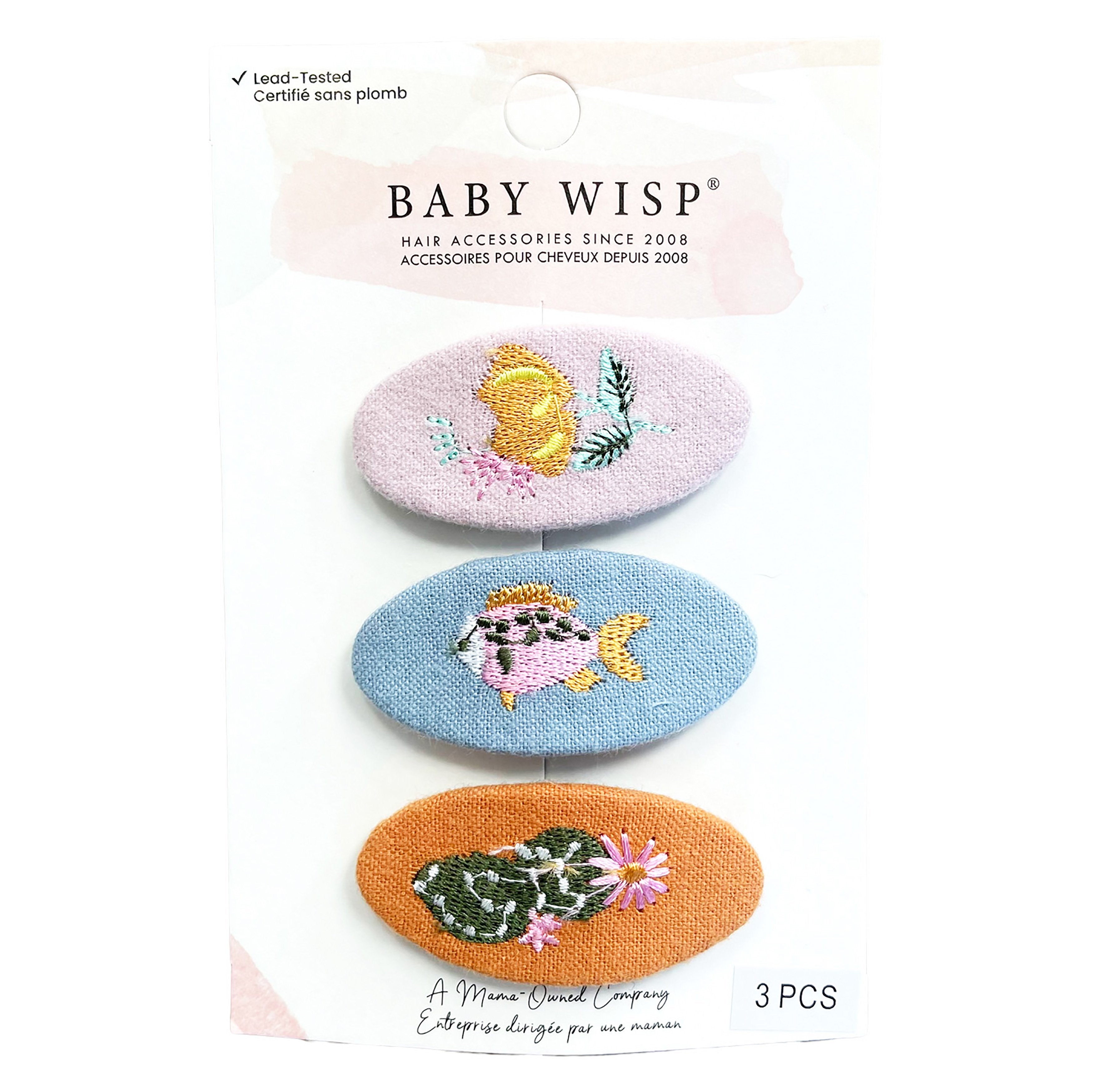 3 Embroidered Fabric Covered Large 5cm Snap Clips - Leaf Print