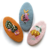 3 Embroidered Fabric Covered Large 5cm Snap Clips - Socal Baby Wisp