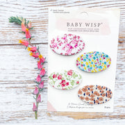 4 Floral Patterned Fabric Large 5cm Snap Clips Baby Wisp