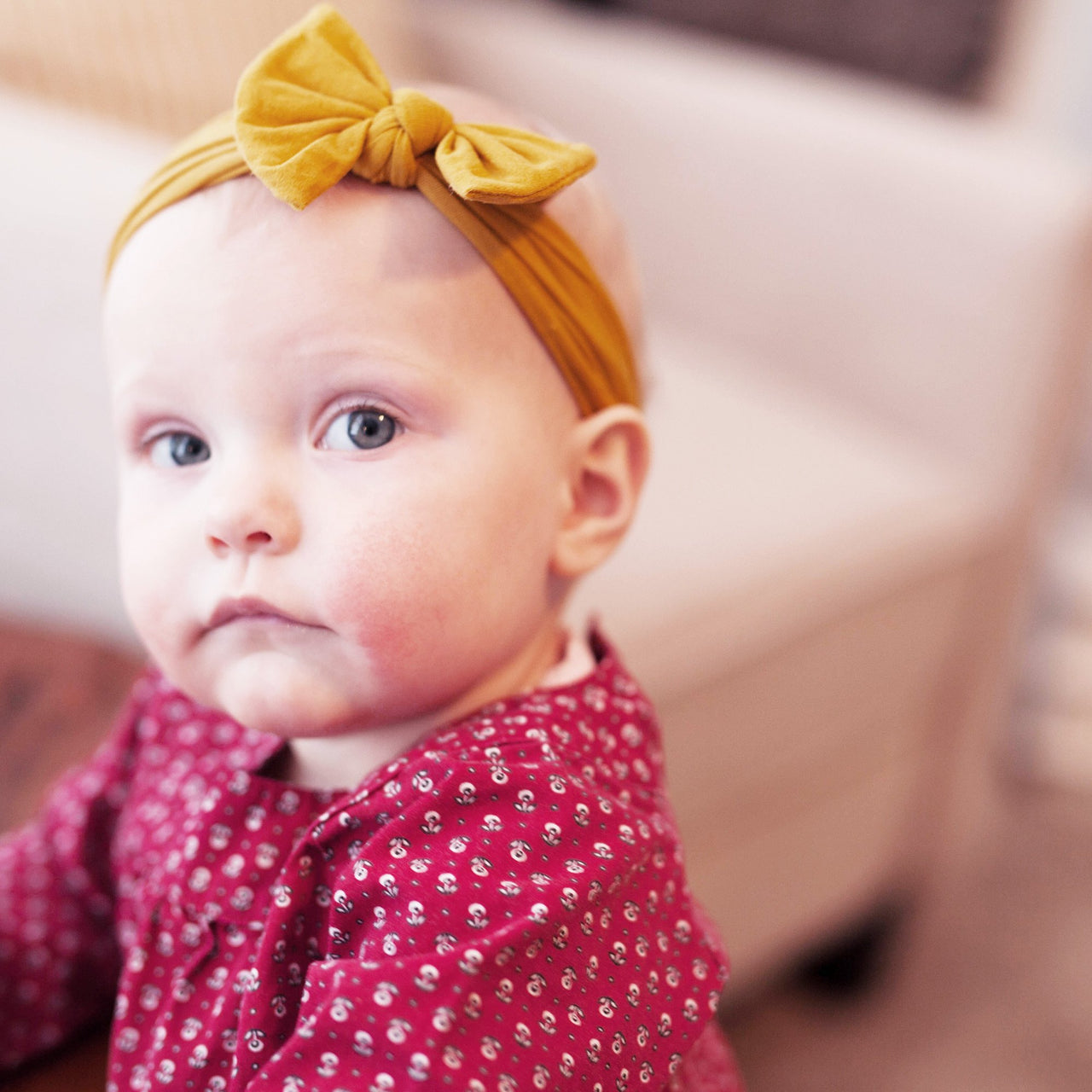 Infant Headwrap Nylon Bow Headband - Floral Garden Pattern Baby Wisp