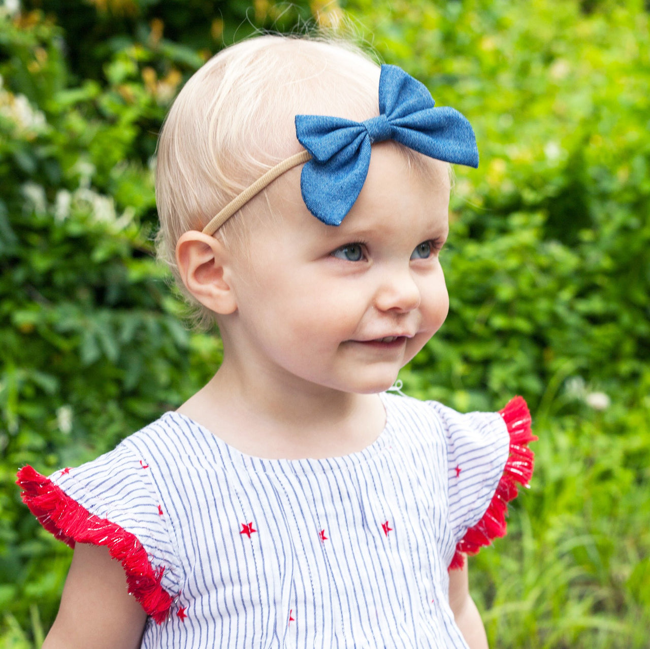 Infant Headband - Butterfly Denim Bow Baby Wisp