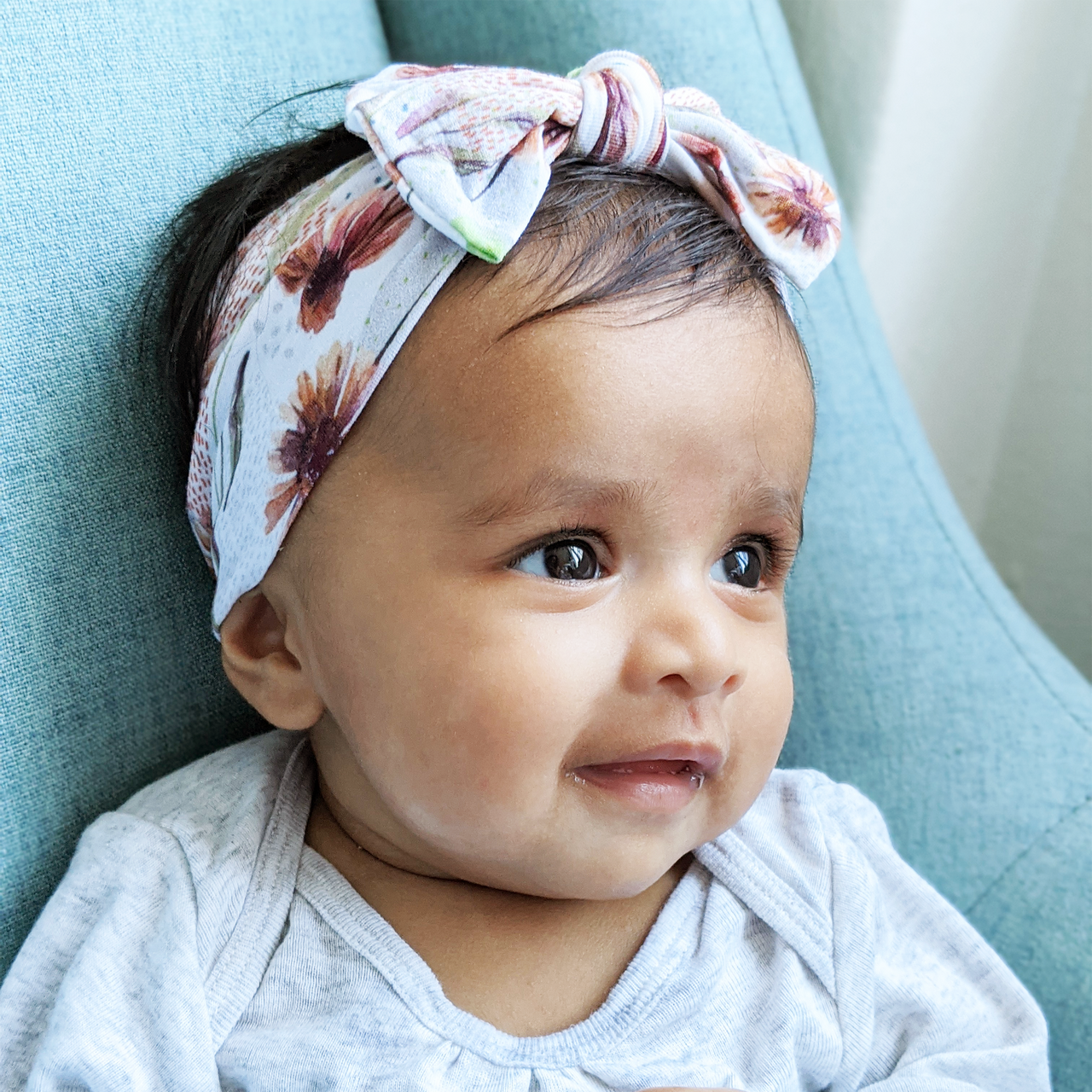 Infant Headwrap Nylon Bow Headband - Blue Palm Leaves Baby Wisp