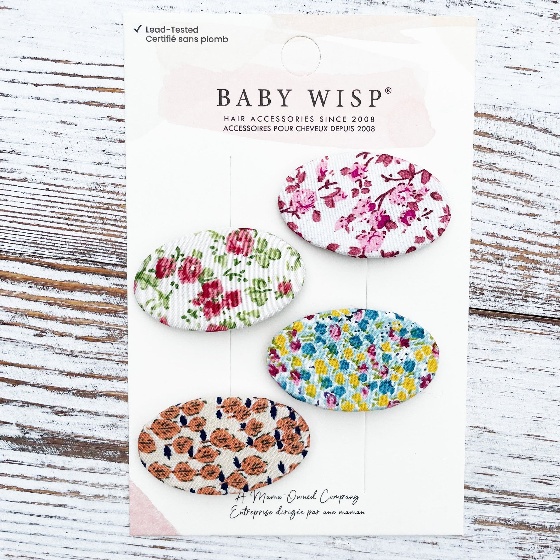 4 Floral Patterned Fabric Large 5cm Snap Clips Baby Wisp