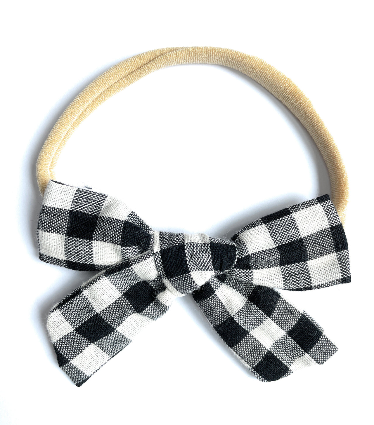 Baby Headband - Hand Tied Buffalo Plaid Bow - Black and White Baby Wisp