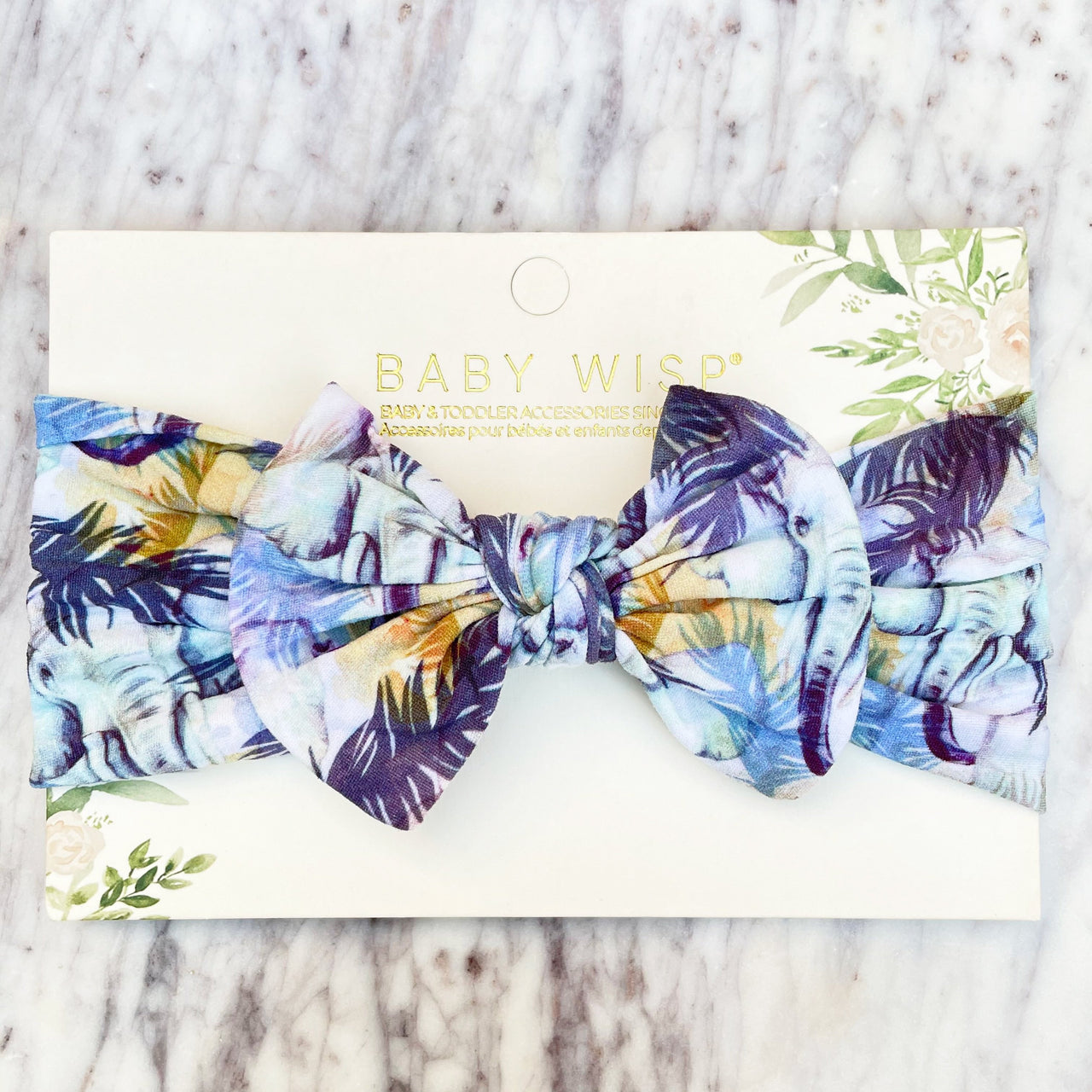 Infant Headwrap Nylon Bow Headband - Blue Palm Leaves Baby Wisp