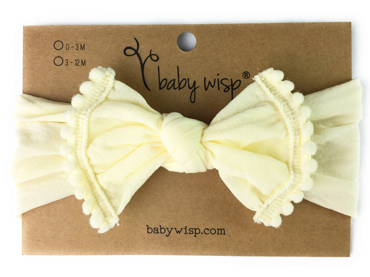 Nylon Pom Pom Trim Headband - Ivory Baby Wisp