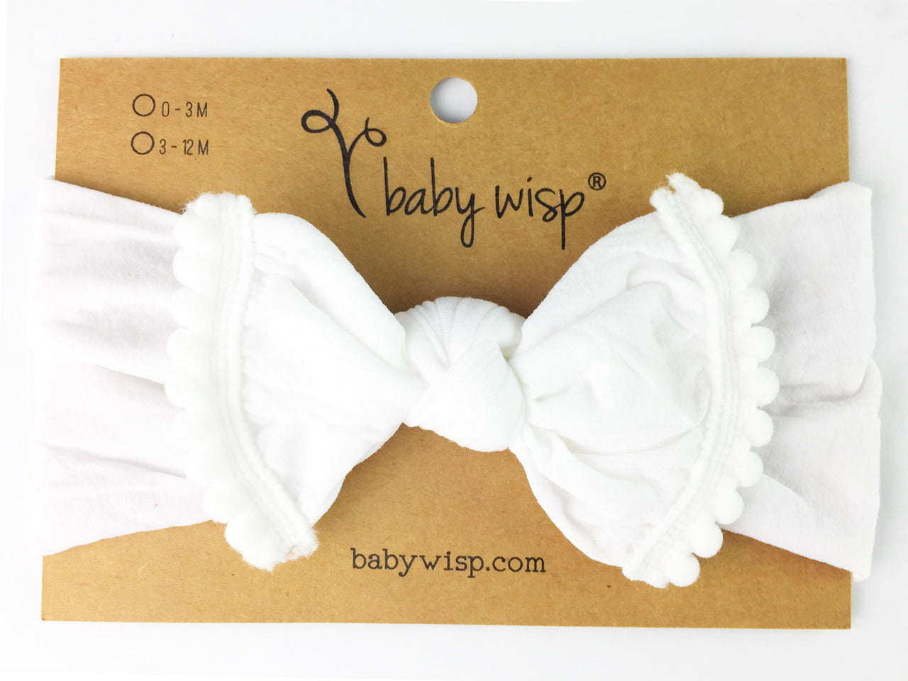 Nylon Pom Pom Trim Headband - White Baby Wisp