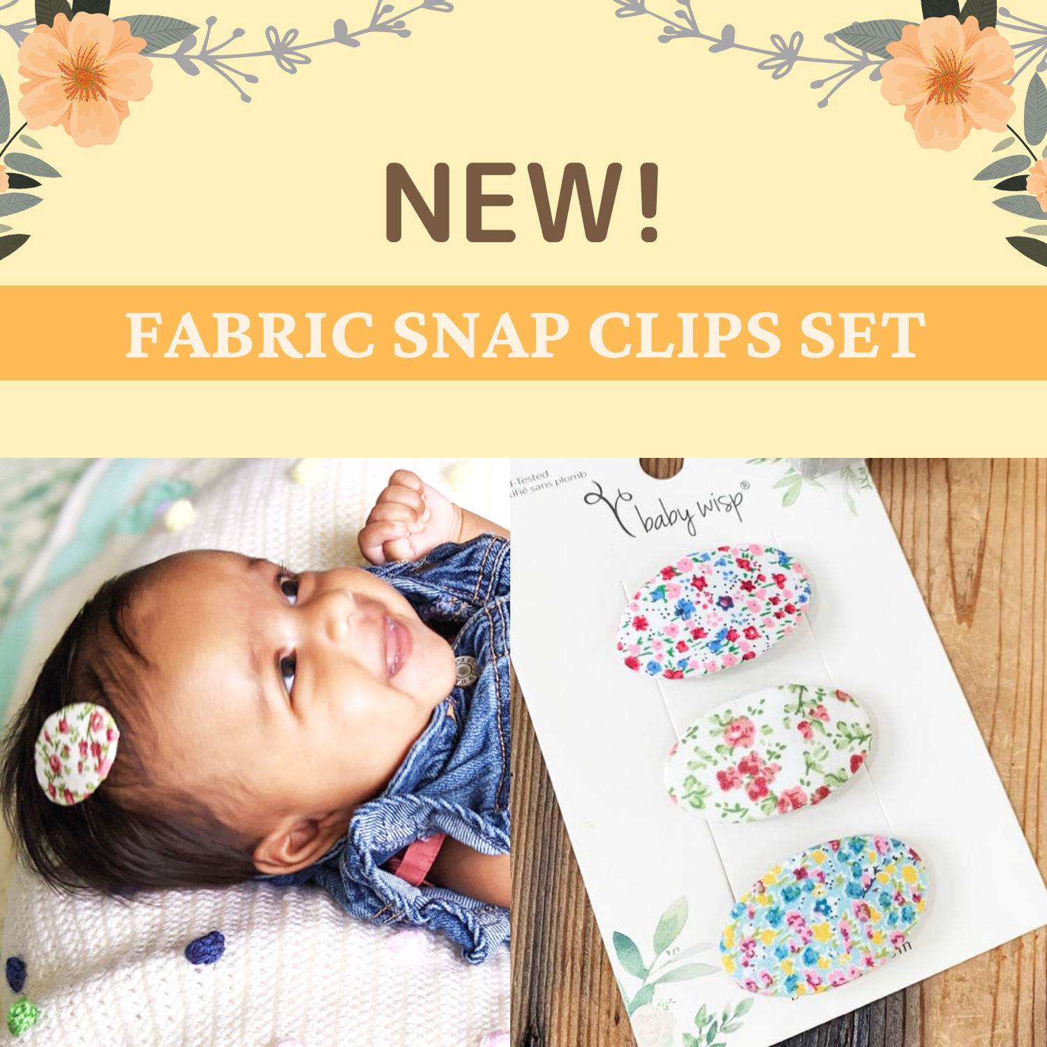 New! Floral Patterned Fabric Toddler Snap Clips