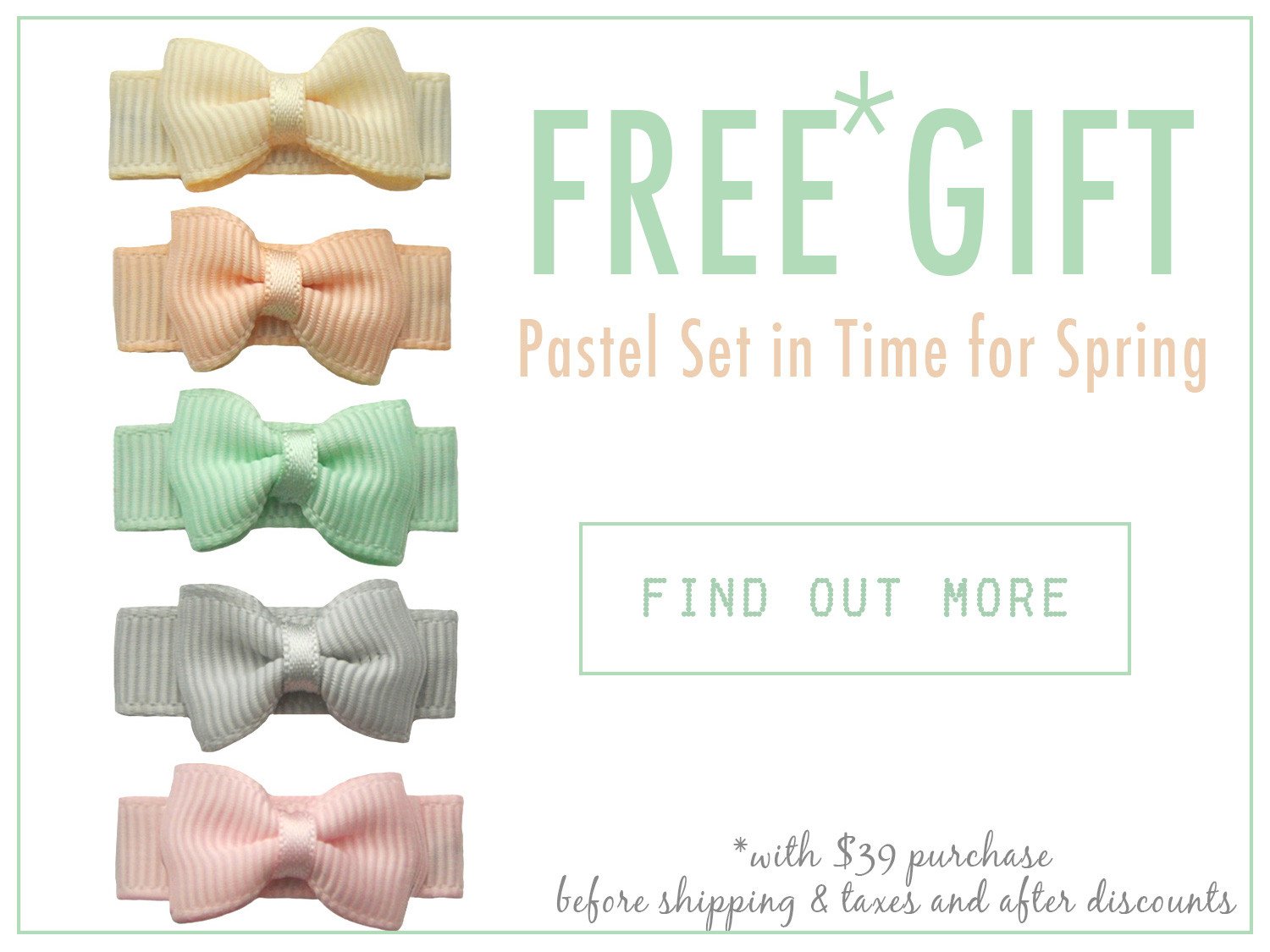 Perfect pastel set of 5 little bows...FREE with your purchase of $39 or more