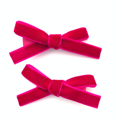 Velvet Bows - Alligator Clip - Pigtail Pair - Fuschia Pink Baby Wisp