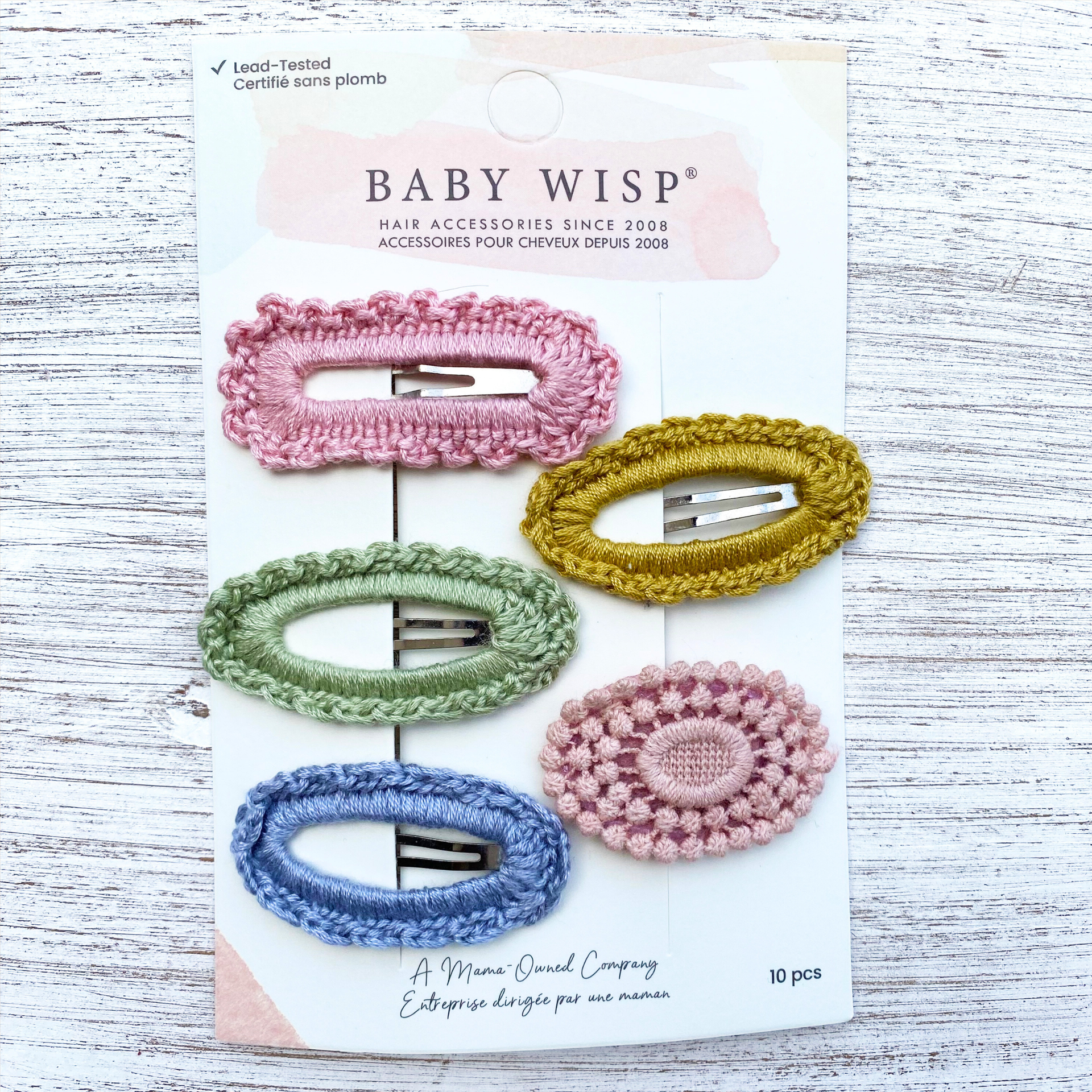 5 Mixed Boho Hair Clips Crochet Large 5cm Snap Clips Baby Wisp