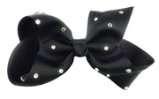 Americana Grosgrain Ribbon Boutique Bow Pinch Clip - Sparkle Rhinestone Dots - Black Baby Wisp