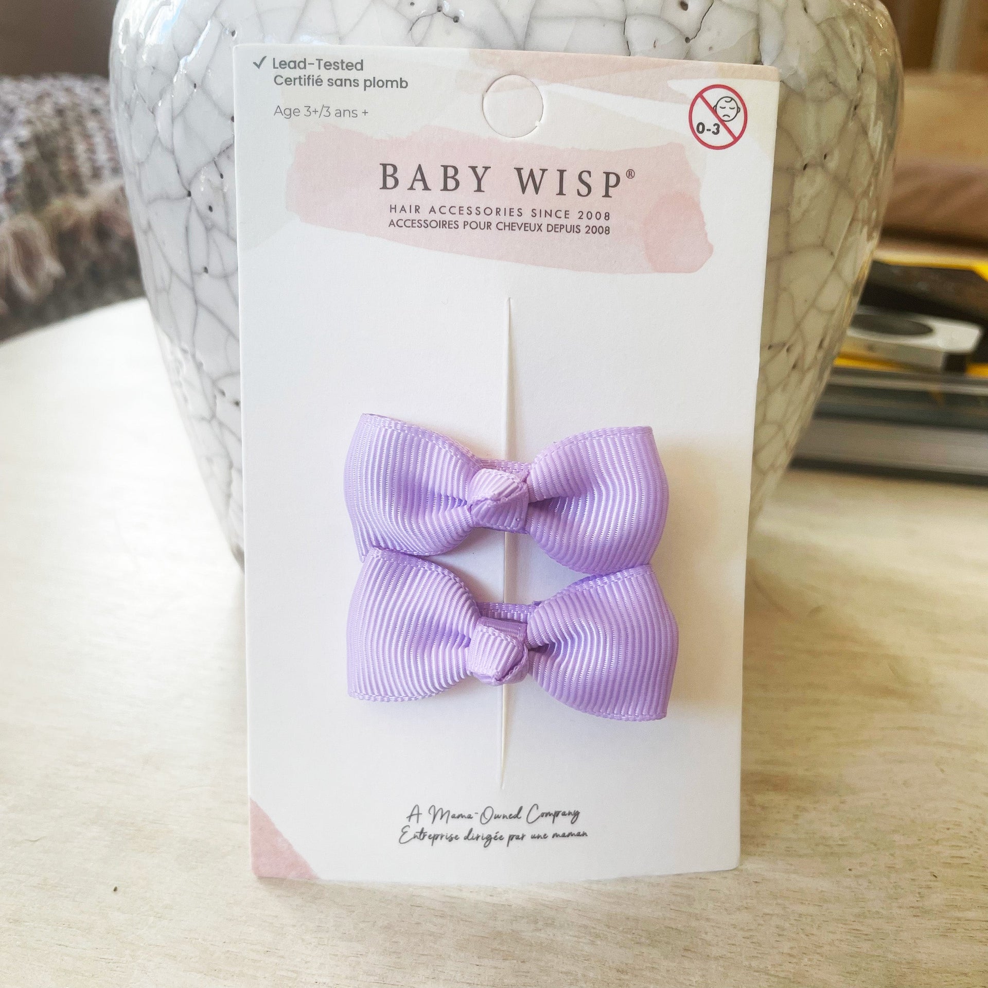 Diya Bow Alligator Hair Pigtail Bows 2 Clips - Lavender Baby Wisp