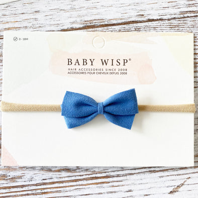 Thali Faux Suede Bow Headband for Babies - Blue Suede Baby Wisp
