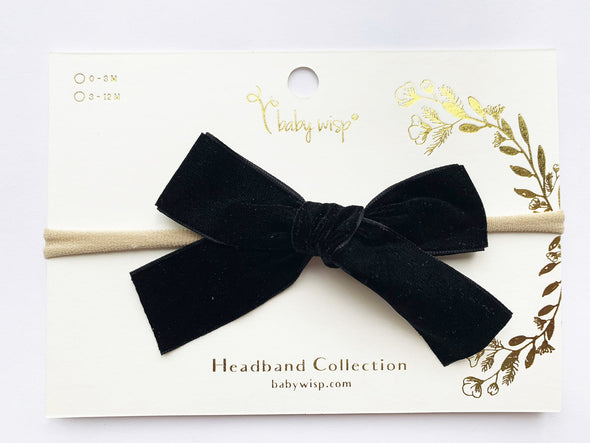 Black Velvet Bow - Baby and Toddler Headband Baby Wisp