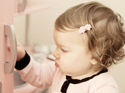 5 Small Snap Clips Mini Bows Tuxedo - Tea Time Baby Wisp
