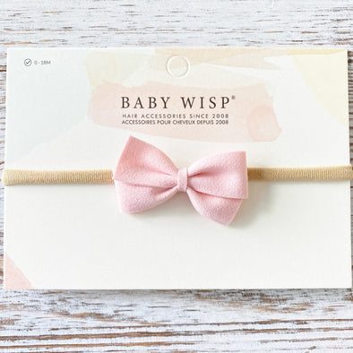 Thali Faux Suede Bow Headband for Babies - Pale Pink Baby Wisp