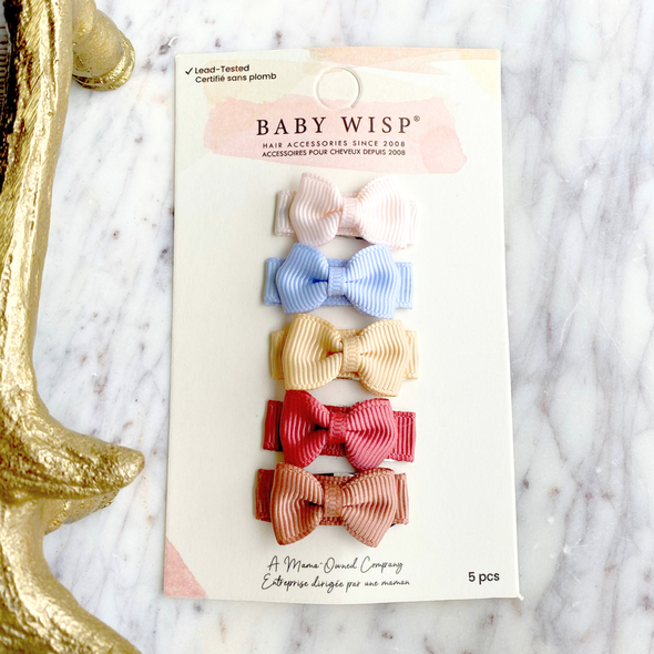 5 Small Snap Clips Mini Bows Tuxedo - Tea Time Baby Wisp