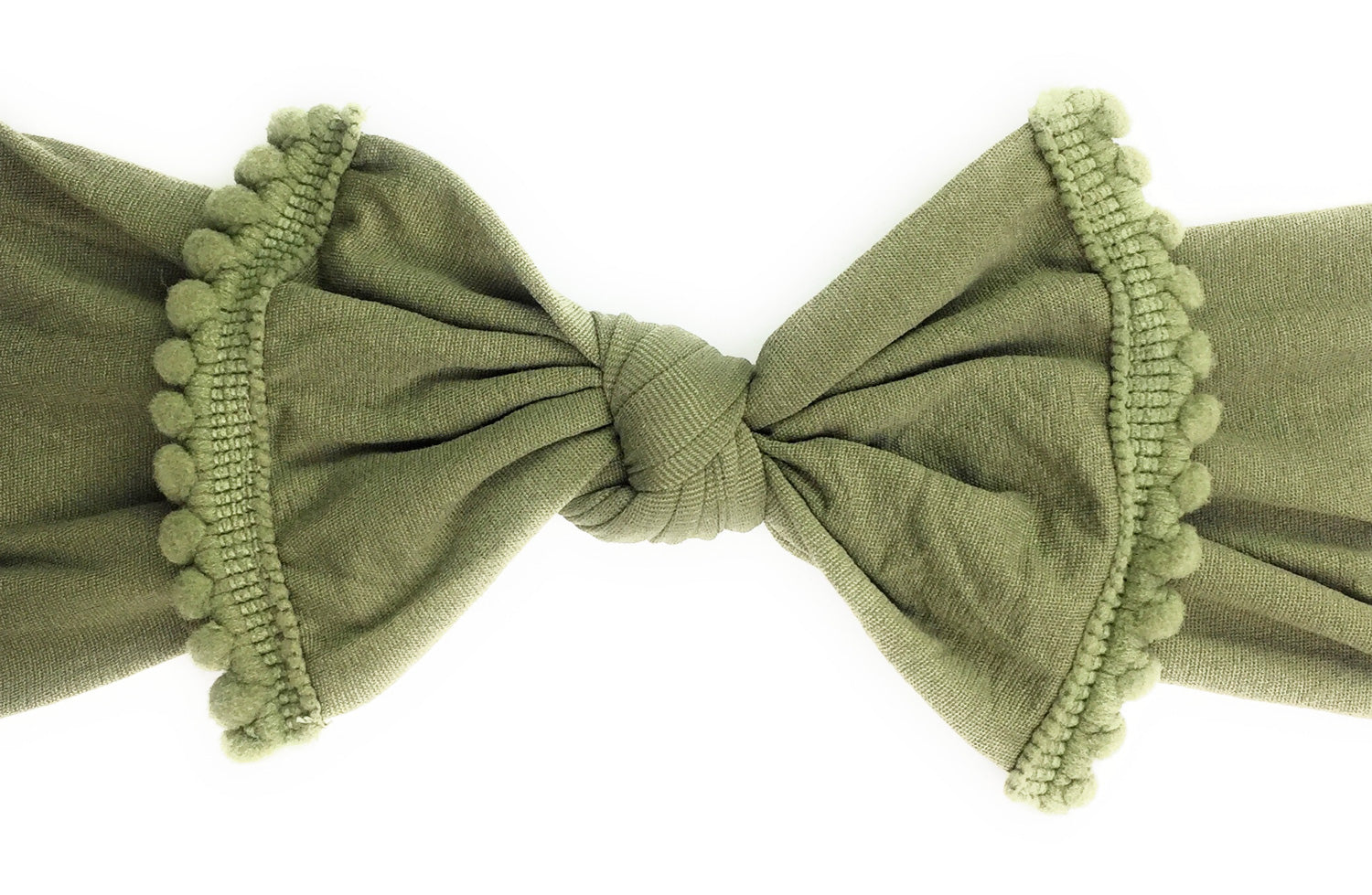 Nylon Pom Pom Trim Headband - MOSS GREEN Baby Wisp