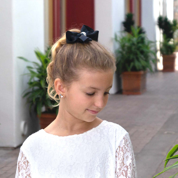 Boutique Bow with Rhinestone Wrap Americana Bow Pinch Clip - Black Baby Wisp