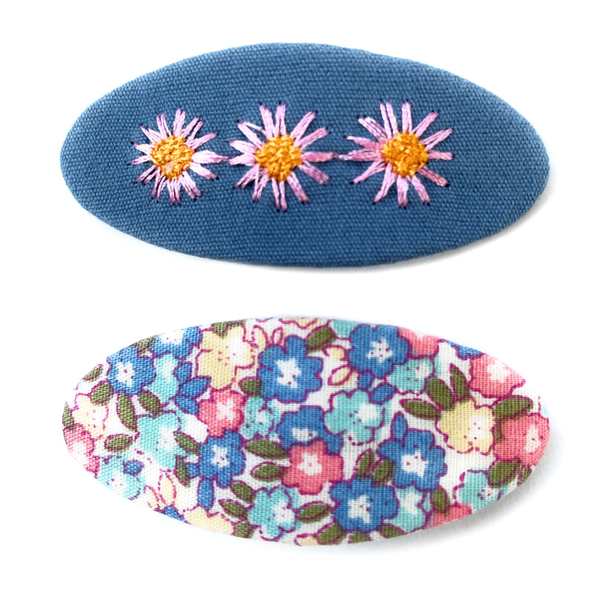 2 Mixed Floral Fabric Hair Clips - Large 5cm Snap Clips Baby Wisp