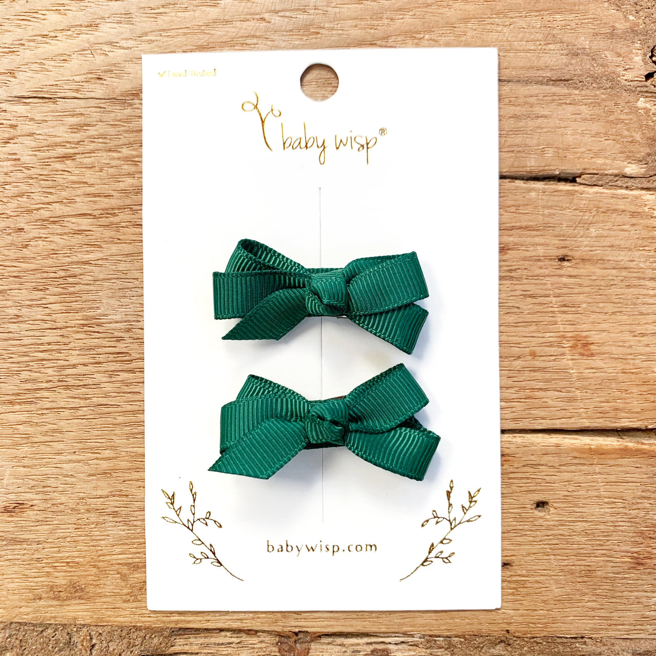 Chelsea Bows Small Snap Clip Barrette Pair - Forest Green Baby Wisp