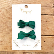 Chelsea Bows Small Snap Clip Barrette Pair - Forest Green Baby Wisp