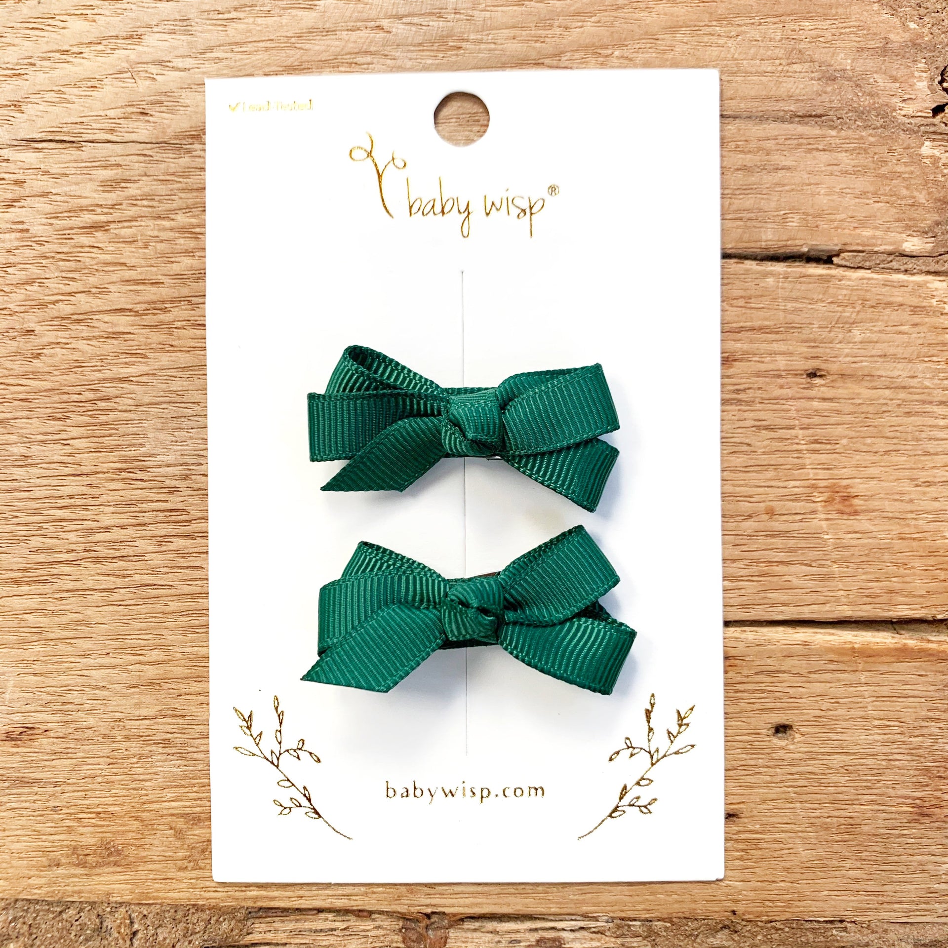Chelsea Bows Small Snap Clip Barrette Pair - Forest Green Baby Wisp