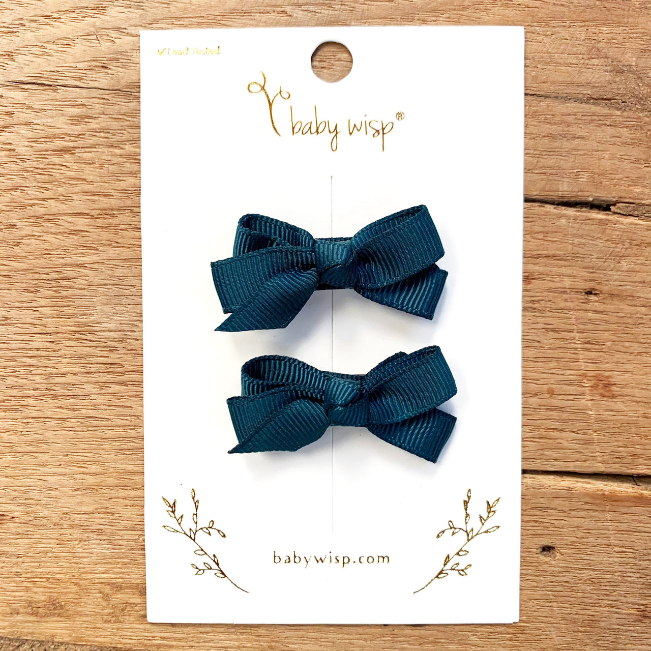 Chelsea Bows Small Snap Clip Barrette Pair - Spruce Teal Baby Wisp