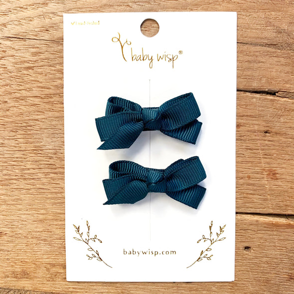 Chelsea Bows Small Snap Clip Barrette Pair - Spruce Teal Baby Wisp