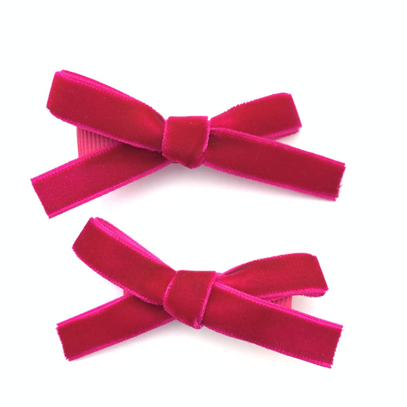 Velvet Ribbon Pigtail Bows Alligator Clips - 2 Bows Baby Wisp