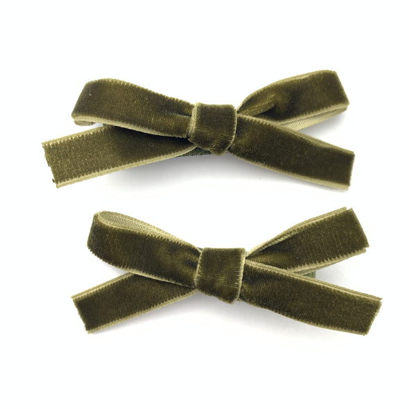 Velvet Ribbon Pigtail Bows Alligator Clips - 2 Bows Baby Wisp
