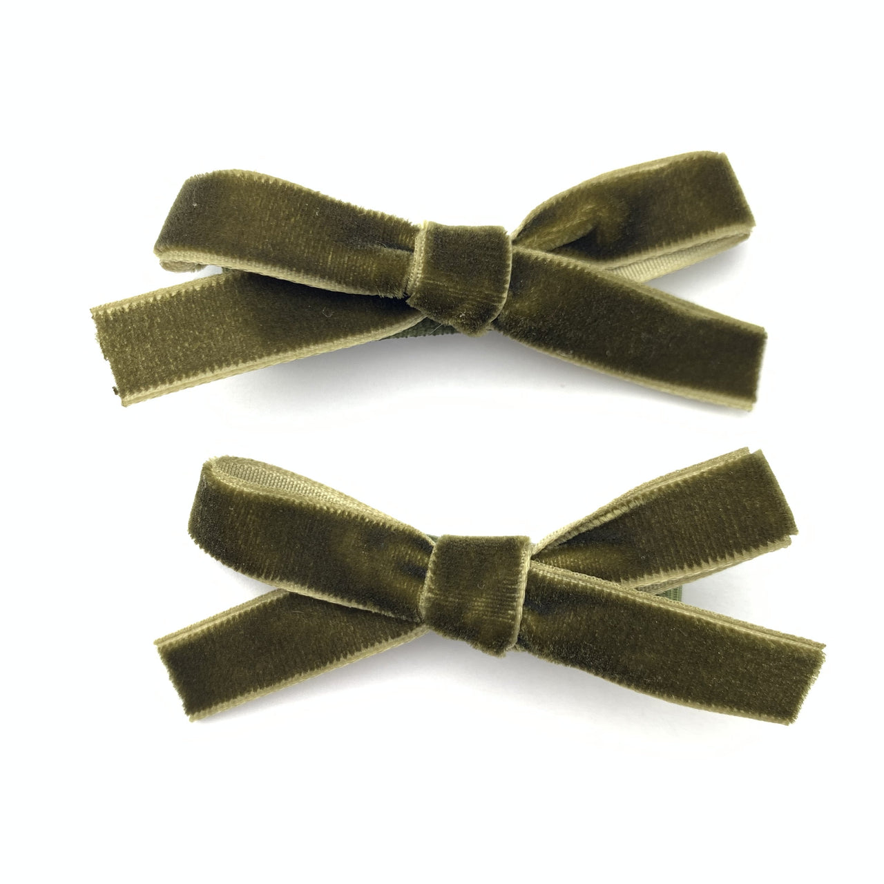 Green Velvet Ribbon Pigtail Bows Alligator Clips - 2 Bows Baby Wisp