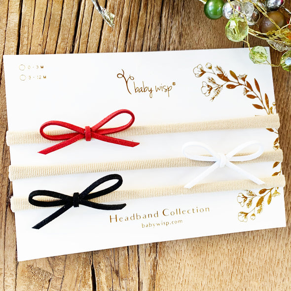 3 Baby Bow Headbands - Christmas Gift Set Baby Wisp