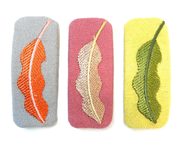 3 Embroidered Fabric Covered Large 5cm Snap Clips - Leaf Print Baby Wisp