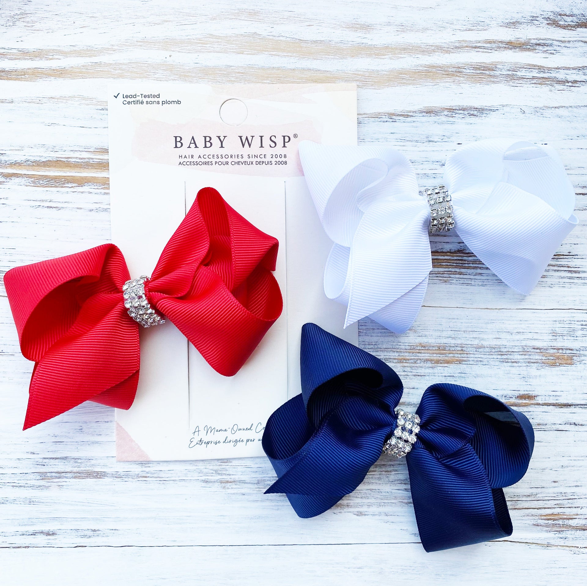 3 Sparkle Big Bows - Red, White and Blue Large Boutique Hair Bows Baby Wisp