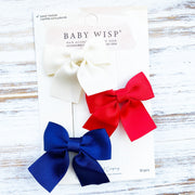 6 Pollyanna Toddler Bows - Alligator Hair Clips - Ivory,Red,Nay Baby Wisp