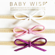3 Suede Cord Hand Tied Bows Baby Headband Gift Set - White,Pink,Purple Baby Wisp