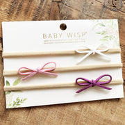 3 Suede Cord Hand Tied Bows Baby Headband Gift Set - White,Pink,Purple Baby Wisp