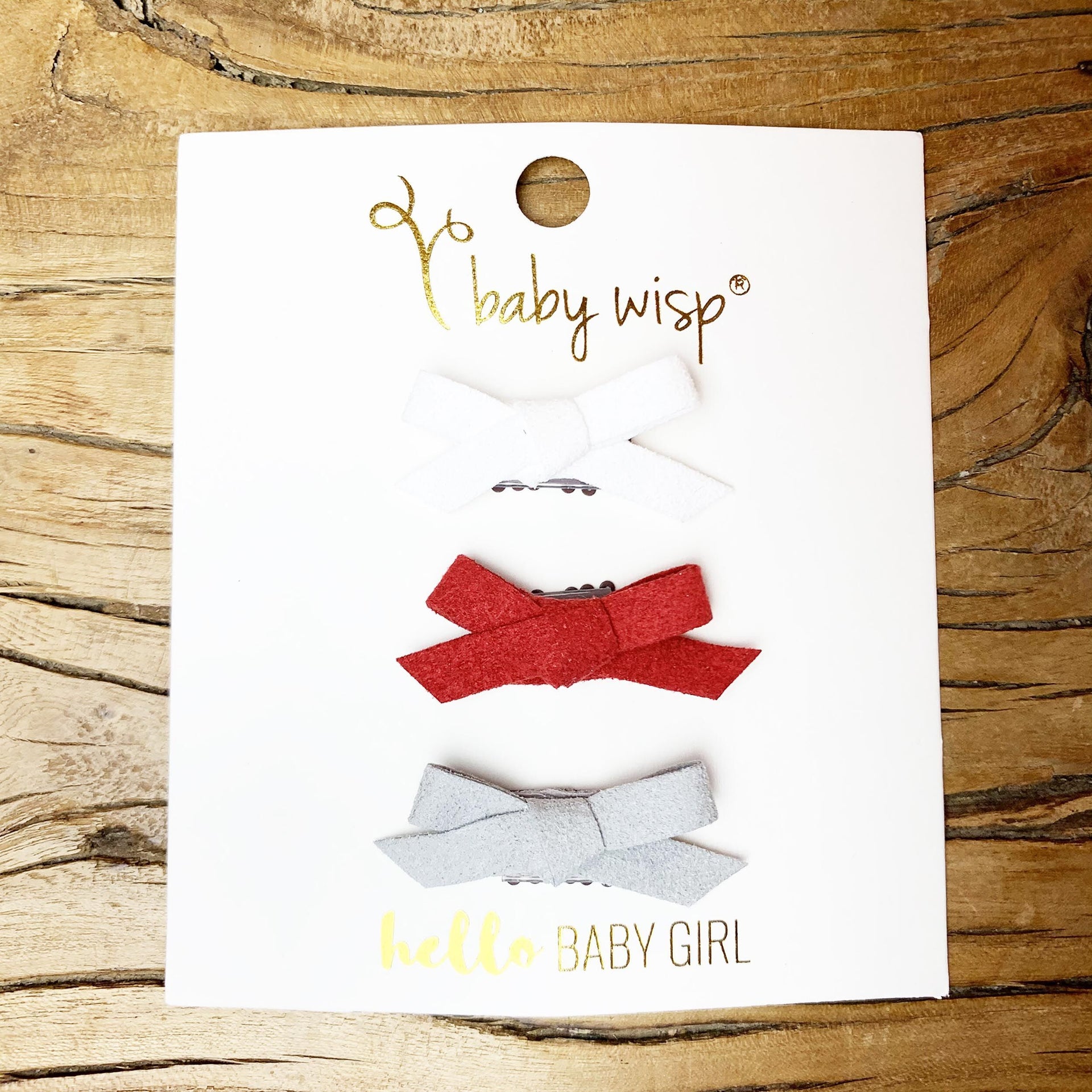 Valentine - 3 Mini Latch Wisp Clips Faux Suede Bows Baby Wisp