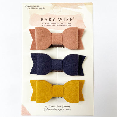 3 Billie Jean Medium Wisp Clip Faux Suede Bows - Eternal Baby Wisp
