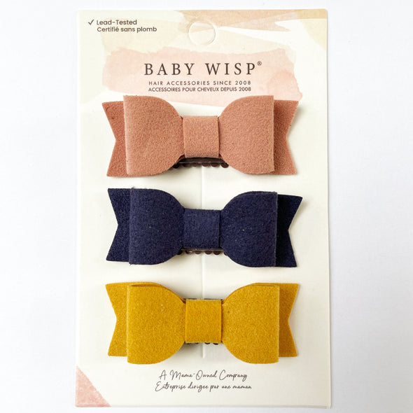 3 Billie Jean Medium Wisp Clip Faux Suede Bows - Eternal Baby Wisp