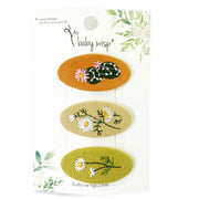 3 Embroidered Fabric Covered Large 5cm Snap Clips Baby Wisp