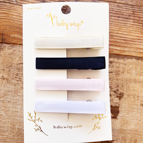 4 Ribbon Lined Alligator Clips -  Extra Long Baby Wisp