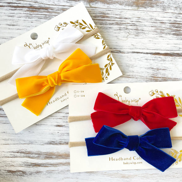 4 Velvet Bows Baby Headbands - Fourth of July Baby Wisp