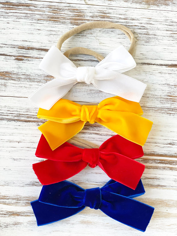 4 Velvet Bows Baby Headbands - Fourth of July Baby Wisp
