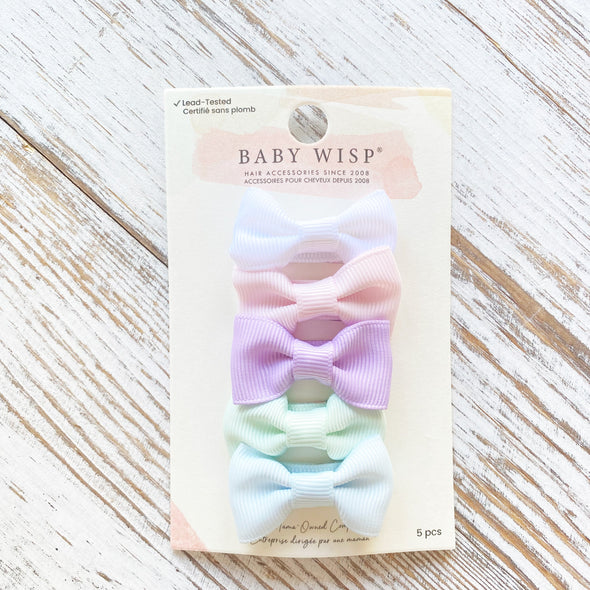 5 Small Snap Clips Charlotte Bow Collection- Pretty Pastels Baby Wisp